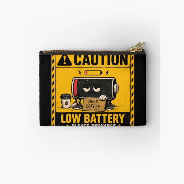 Item preview, Caution: Low Battery | Funny Tired & Coffee Lover Sticker & T-Shirt designed and sold by FuzzDrive.