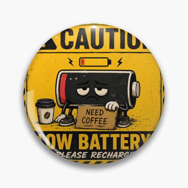 Item preview, Caution: Low Battery | Funny Tired & Coffee Lover Sticker & T-Shirt designed and sold by FuzzDrive.