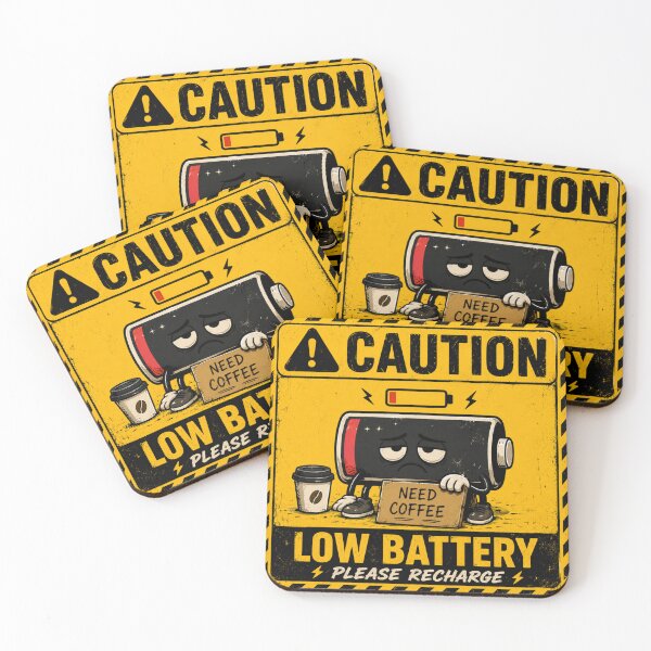 Item preview, Caution: Low Battery | Funny Tired & Coffee Lover Sticker & T-Shirt designed and sold by FuzzDrive.