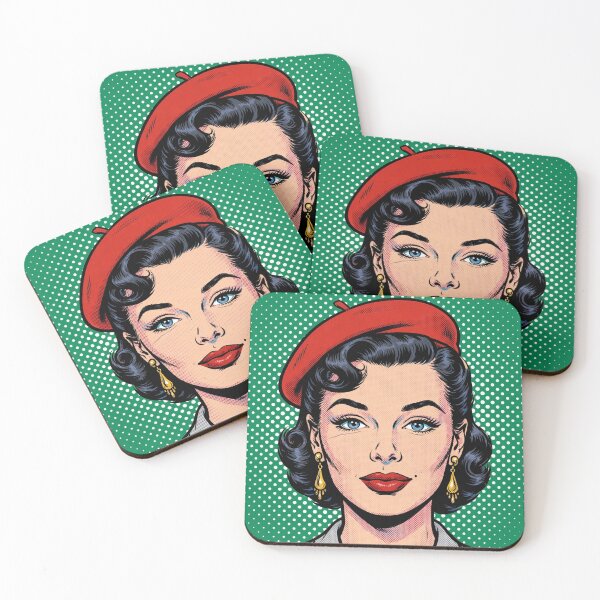 Item preview, Emerald Pop Art Woman Red Beret - Vintage Retro Comic Portrait designed and sold by MAISON SYLVIE.