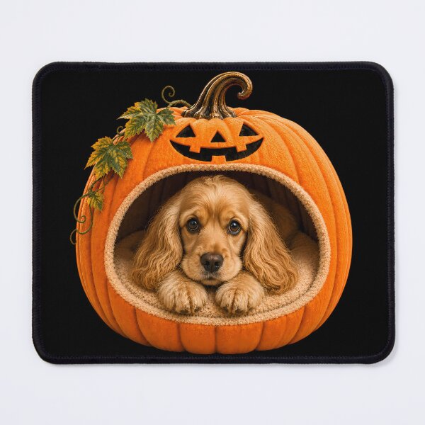 Item preview, Cocker Spaniel Halloween Pumpkin Dog – Cute Cocker Spaniel in Jack O Lantern Bed designed and sold by ManJiangHong.