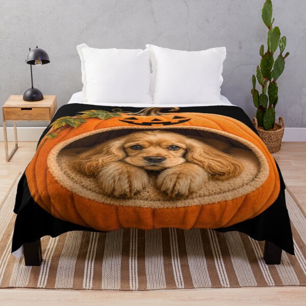 Item preview, Cocker Spaniel Halloween Pumpkin Dog – Cute Cocker Spaniel in Jack O Lantern Bed designed and sold by ManJiangHong.