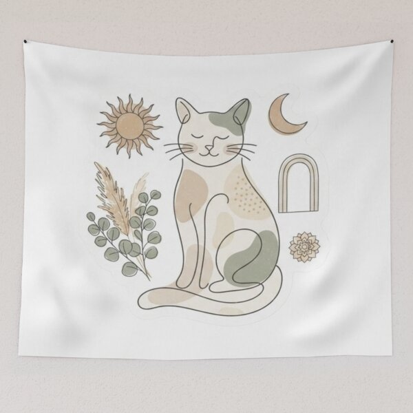 Item preview, Celestial Cat with Pampas Grass designed and sold by Snurly.