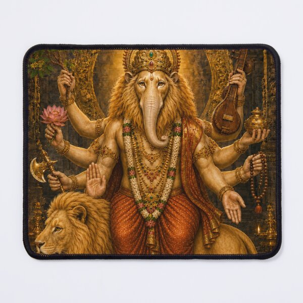 Item preview, Simha Ganapati Riding Lion – 32 Forms of Ganesha Devotional Art designed and sold by Homyar.