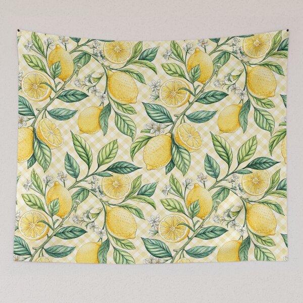 Item preview, Vintage Lemon Branch Gingham Pattern designed and sold by Storybook Botanica.