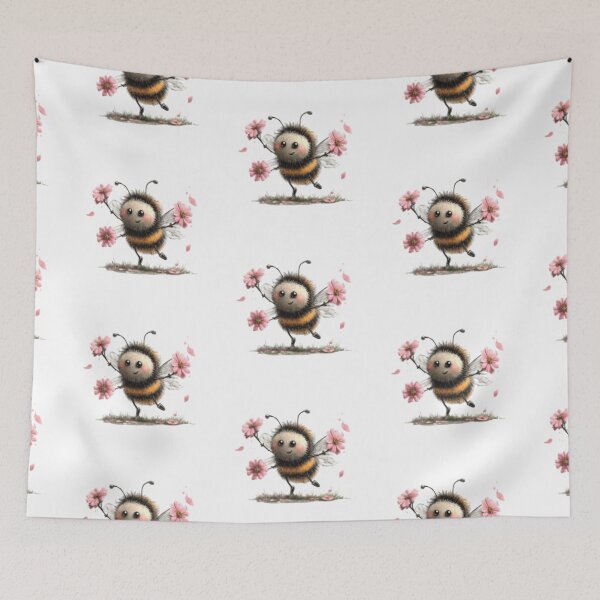 Item preview, Cheerful Bee with Pink Flowers designed and sold by vanndhi.