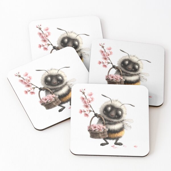 Item preview, Adorable Bee Holding Cherry Blossoms designed and sold by vanndhi.