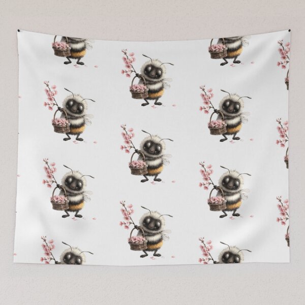 Item preview, Adorable Bee Holding Cherry Blossoms designed and sold by vanndhi.