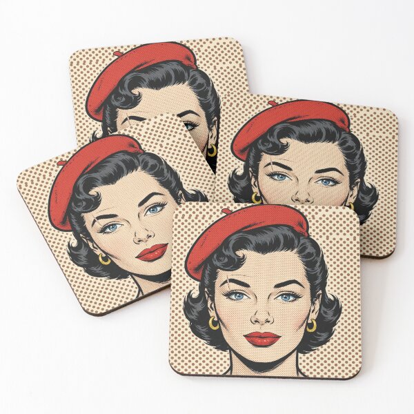 Item preview, Emerald Pop Art Woman Red Beret - Vintage Retro Comic Portrait designed and sold by MAISON SYLVIE.