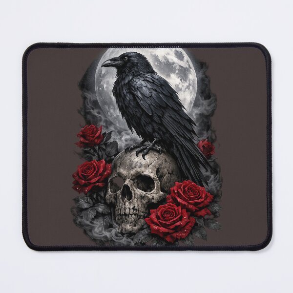 Item preview, Realistic Raven on Skull with Red Roses and Full Moon designed and sold by MentShop1.