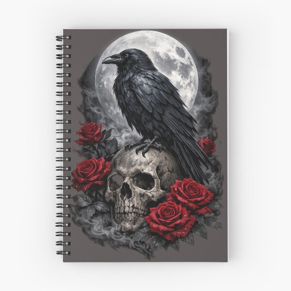 Item preview, Realistic Raven on Skull with Red Roses and Full Moon designed and sold by MentShop1.