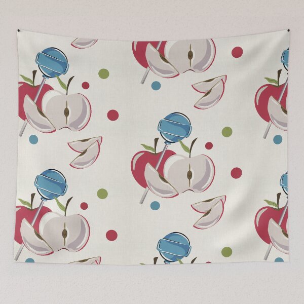 Item preview, Red Apple, Blue Lollipop Hand Drawn Pattern designed and sold by Fiorart Studio .