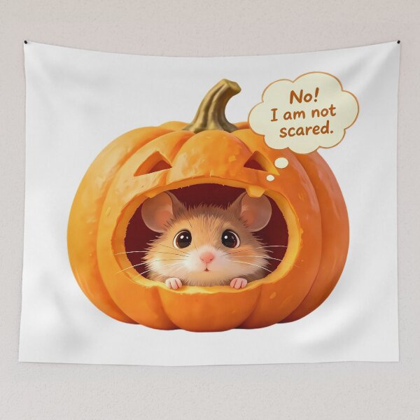Item preview, Brave Little Mouse in Pumpkin — "No! I am not scared." Halloween designed and sold by Bondingbonding.