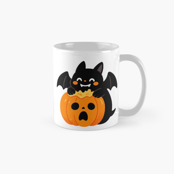 Item preview, Cute Bat-Cat Biting Surprised Pumpkin — Funny Halloween designed and sold by Bondingbonding.
