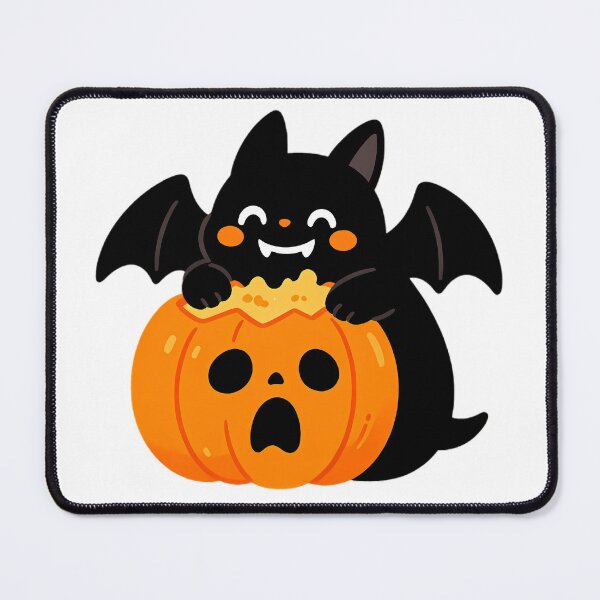 Item preview, Cute Bat-Cat Biting Surprised Pumpkin — Funny Halloween designed and sold by Bondingbonding.
