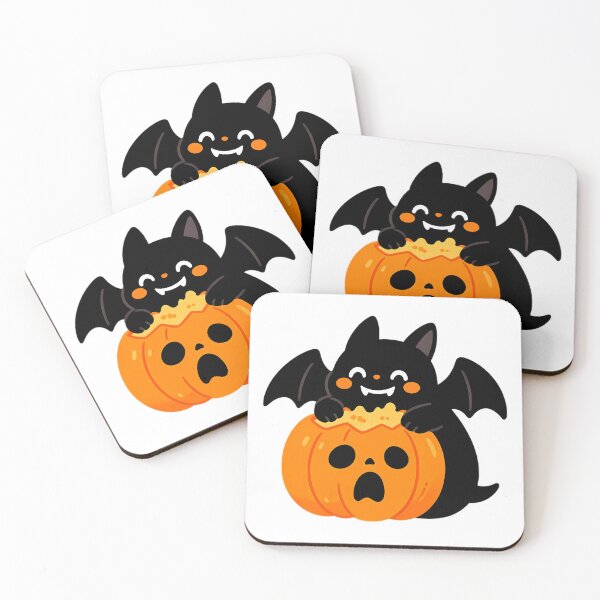 Item preview, Cute Bat-Cat Biting Surprised Pumpkin — Funny Halloween designed and sold by Bondingbonding.