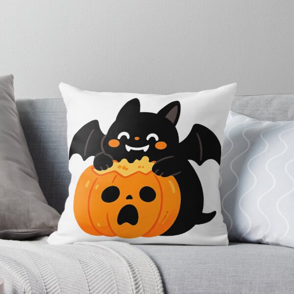 Item preview, Cute Bat-Cat Biting Surprised Pumpkin — Funny Halloween designed and sold by Bondingbonding.