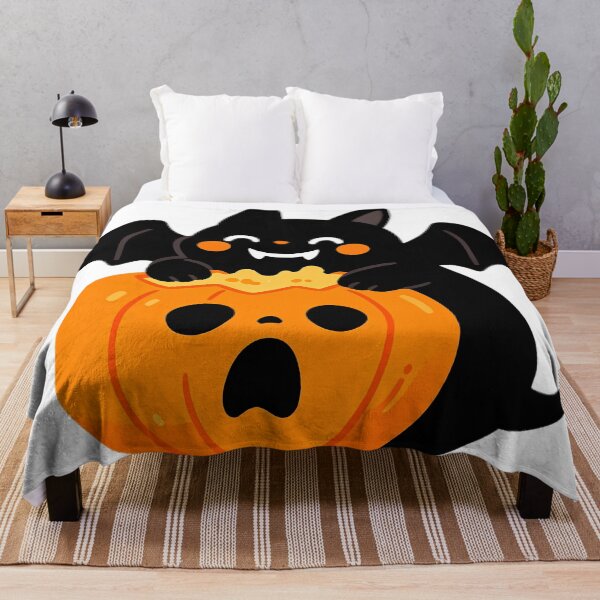 Item preview, Cute Bat-Cat Biting Surprised Pumpkin — Funny Halloween designed and sold by Bondingbonding.