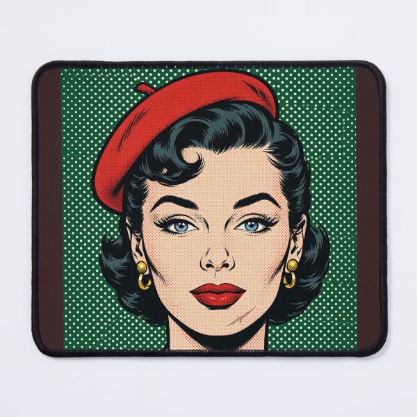 Item preview, Dark Green Pop Art Woman Red Beret - Vintage Comic Portrait designed and sold by MAISON SYLVIE.