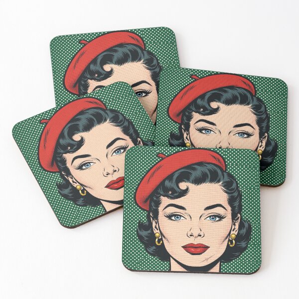 Item preview, Dark Green Pop Art Woman Red Beret - Vintage Comic Portrait designed and sold by MAISON SYLVIE.