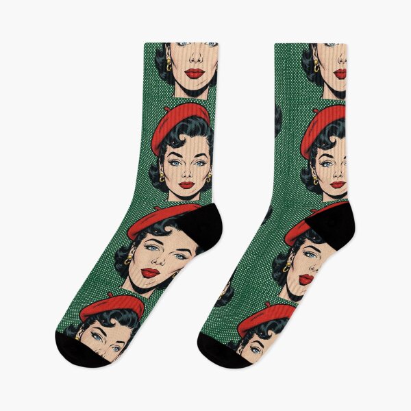 Item preview, Dark Green Pop Art Woman Red Beret - Vintage Comic Portrait designed and sold by MAISON SYLVIE.