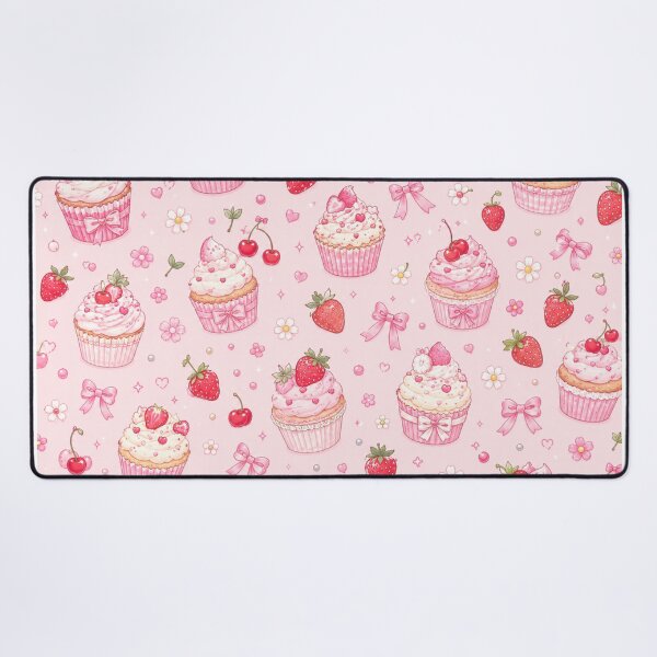 Item preview, Strawberry Bow Cupcake Garden – Cute Pink Kawaii Dessert Pattern designed and sold by Moonlight Studio.