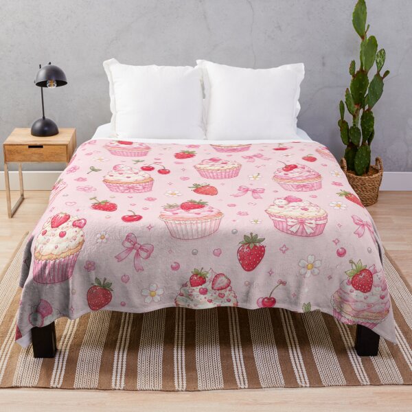 Item preview, Strawberry Bow Cupcake Garden – Cute Pink Kawaii Dessert Pattern designed and sold by Moonlight Studio.