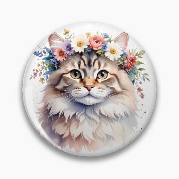 Item preview, Fluffy Cat Wearing Flower Crown Watercolor Portrait designed and sold by BetweenForms.