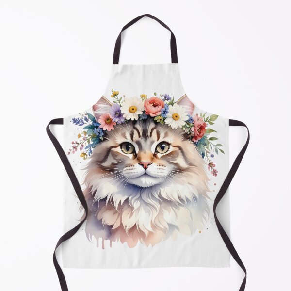 Item preview, Fluffy Cat Wearing Flower Crown Watercolor Portrait designed and sold by BetweenForms.