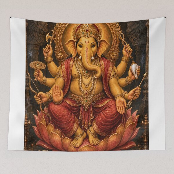 Item preview, Durga Ganapati – Eight-Armed Protective Ganesha Devotional Art | 32 Forms Of Lord Ganesha designed and sold by Homyar.
