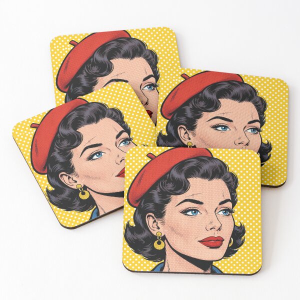 Item preview, Mustard Pop Art Woman Red Beret Side Profile - Vintage Retro Portrait designed and sold by MAISON SYLVIE.