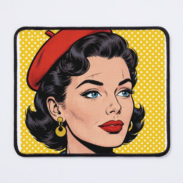 Item preview, Mustard Pop Art Woman Red Beret Side Profile - Vintage Retro Portrait designed and sold by MAISON SYLVIE.