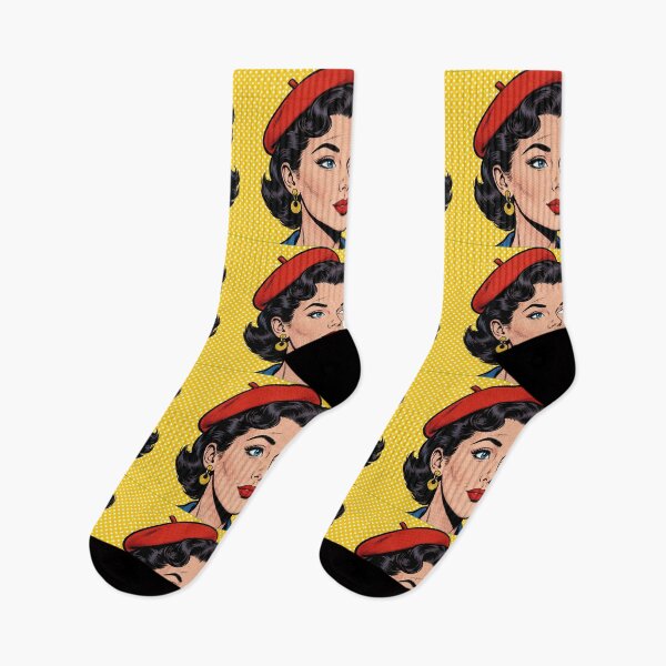 Item preview, Mustard Pop Art Woman Red Beret Side Profile - Vintage Retro Portrait designed and sold by MAISON SYLVIE.