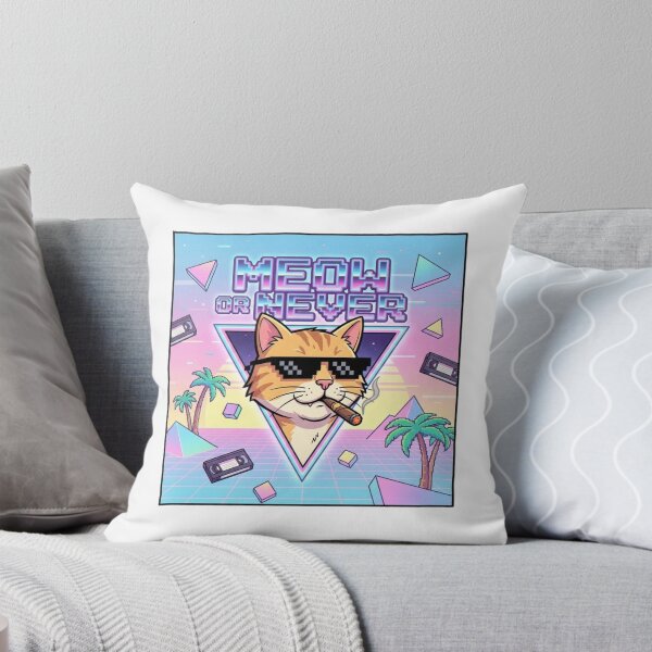 Item preview, Meow Or Never Vaporwave Cat - Retro 80s 90s Synthwave Cool Cat designed and sold by HealingEraInk.