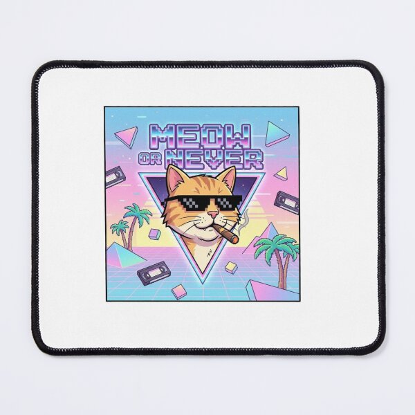 Item preview, Meow Or Never Vaporwave Cat - Retro 80s 90s Synthwave Cool Cat designed and sold by HealingEraInk.