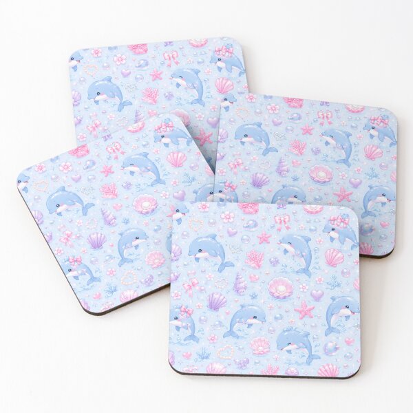 Item preview, Cute Kawaii Dolphin Ocean Pattern – Pastel Pink Blue Sea Life Design designed and sold by Moonlight Studio.