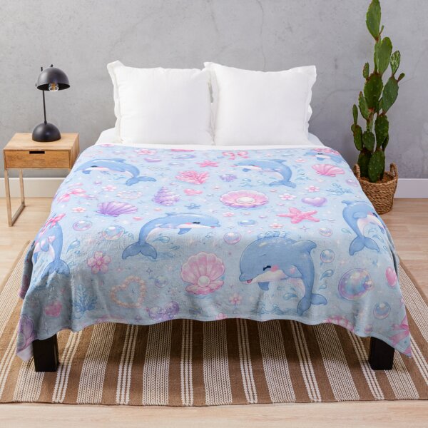Item preview, Cute Kawaii Dolphin Ocean Pattern – Pastel Pink Blue Sea Life Design designed and sold by Moonlight Studio.
