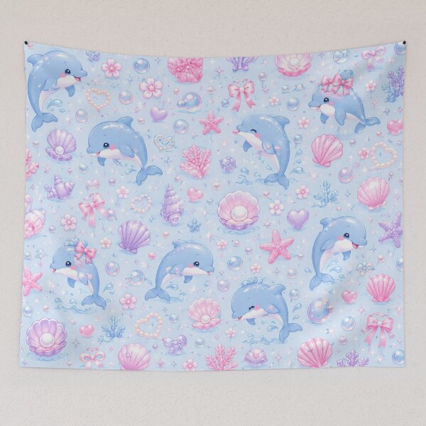Item preview, Cute Kawaii Dolphin Ocean Pattern – Pastel Pink Blue Sea Life Design designed and sold by Moonlight Studio.