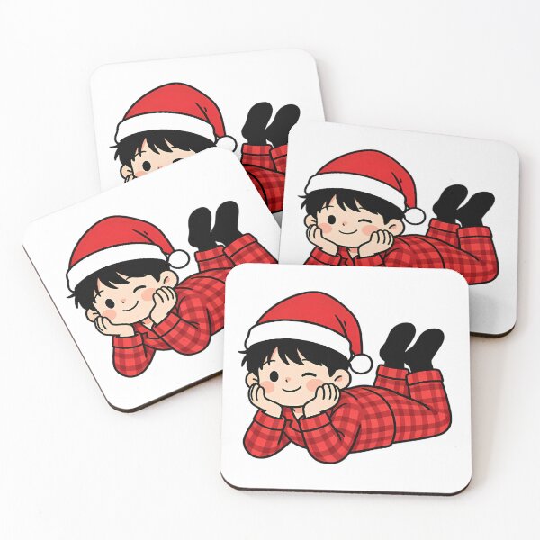 Item preview, Cute Christmas Chibi Boy in Red Checkered Pajama & Santa Hat designed and sold by Bondingbonding.