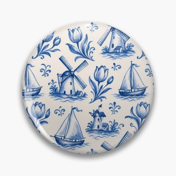 Item preview, Delftware Windmill Tulip Seamless Pattern | Blue and White Dutch Delft Tile designed and sold by StickyGuys.