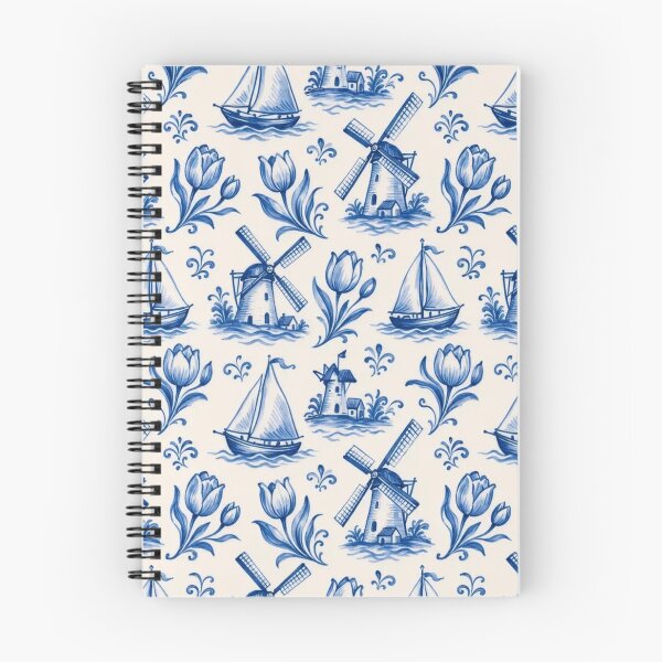 Item preview, Delftware Windmill Tulip Seamless Pattern | Blue and White Dutch Delft Tile designed and sold by StickyGuys.