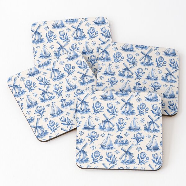 Item preview, Delftware Windmill Tulip Seamless Pattern | Blue and White Dutch Delft Tile designed and sold by StickyGuys.
