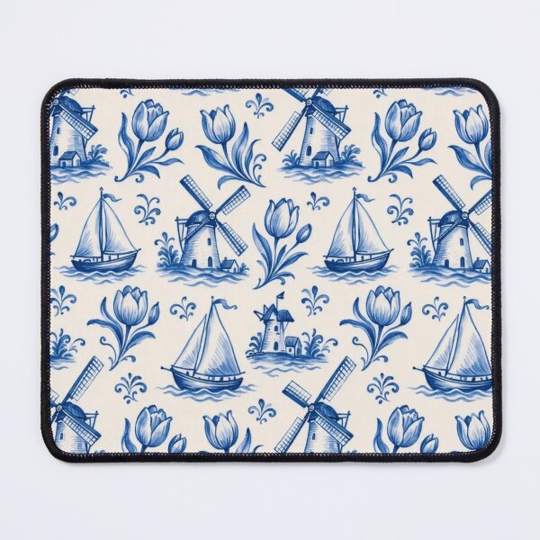 Item preview, Delftware Windmill Tulip Seamless Pattern | Blue and White Dutch Delft Tile designed and sold by StickyGuys.