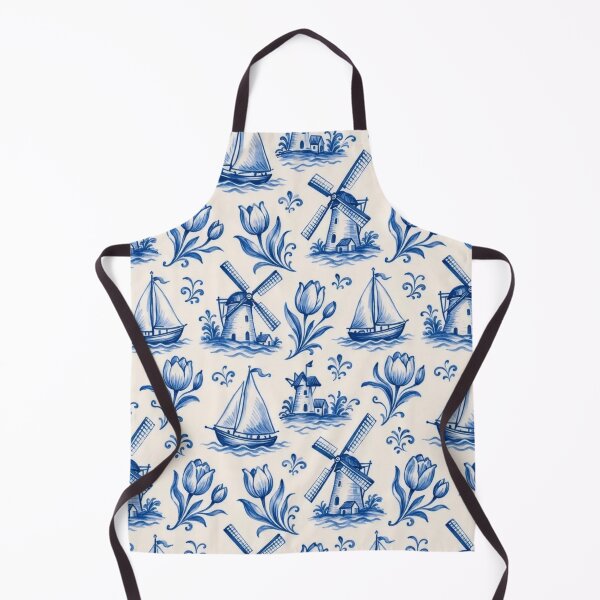 Item preview, Delftware Windmill Tulip Seamless Pattern | Blue and White Dutch Delft Tile designed and sold by StickyGuys.