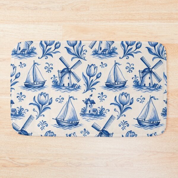 Item preview, Delftware Windmill Tulip Seamless Pattern | Blue and White Dutch Delft Tile designed and sold by StickyGuys.