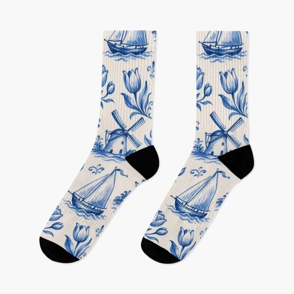 Item preview, Delftware Windmill Tulip Seamless Pattern | Blue and White Dutch Delft Tile designed and sold by StickyGuys.