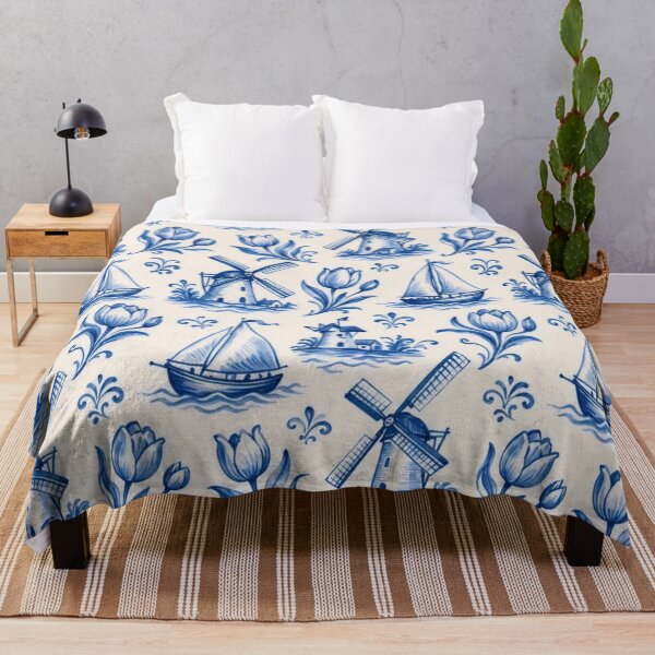 Item preview, Delftware Windmill Tulip Seamless Pattern | Blue and White Dutch Delft Tile designed and sold by StickyGuys.