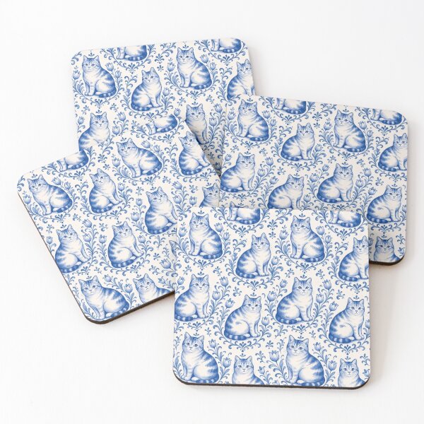 Item preview, Delftware Cat Seamless Pattern | Blue and White Dutch Delft Cat Tile designed and sold by StickyGuys.