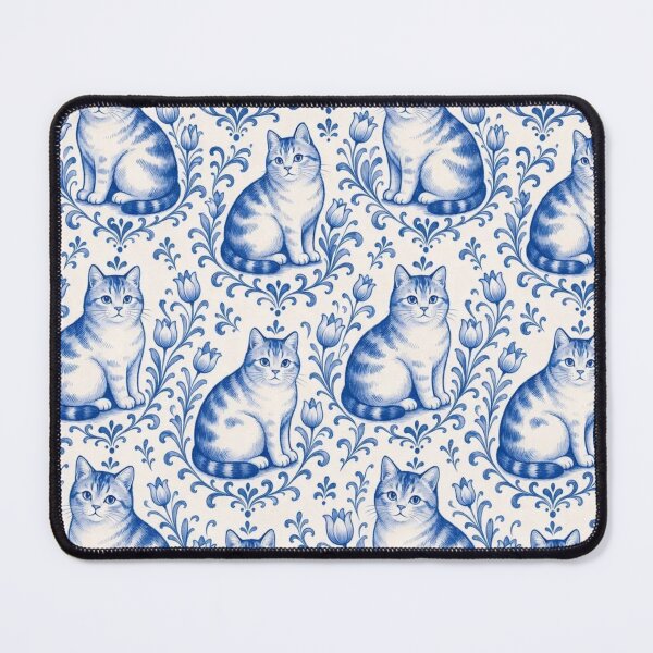 Item preview, Delftware Cat Seamless Pattern | Blue and White Dutch Delft Cat Tile designed and sold by StickyGuys.