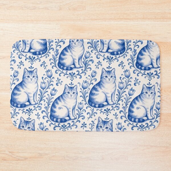Item preview, Delftware Cat Seamless Pattern | Blue and White Dutch Delft Cat Tile designed and sold by StickyGuys.
